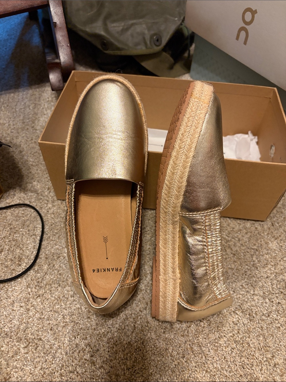 Gold Espadrille Frankie4 Slip-On Shoes for Women. Comes with 2 types of inserts!